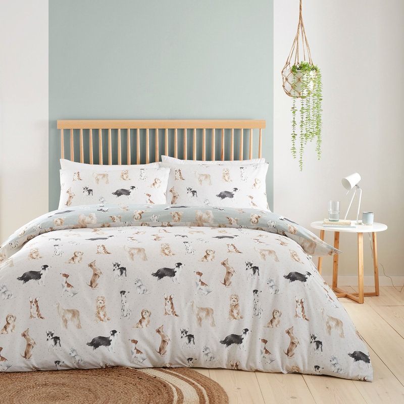 Cute Dogs 52% Polyester (Recycled) 48% Cotton Animal Print Duvet Cover Set with Pillowcases