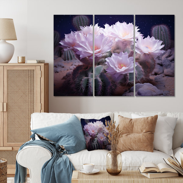 DesignArt Pink Cactus Desert Moonlight Moon II - Floral Metal Wall