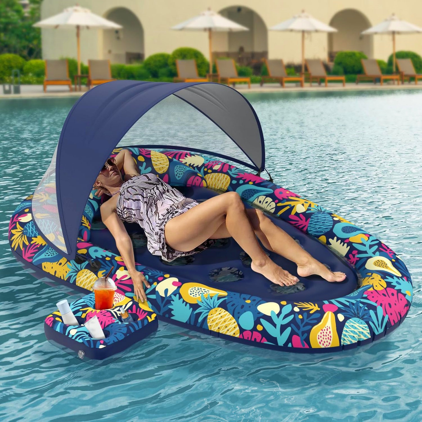 ZENMIT 3-in-1 Inflatable Pool Floats with Canopy and Cup Holde ...