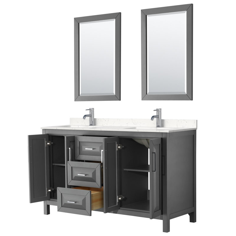 Daria 60'' W Double Vanity, Dark Gray, Carrara Cultured Marble, Polished Chrome