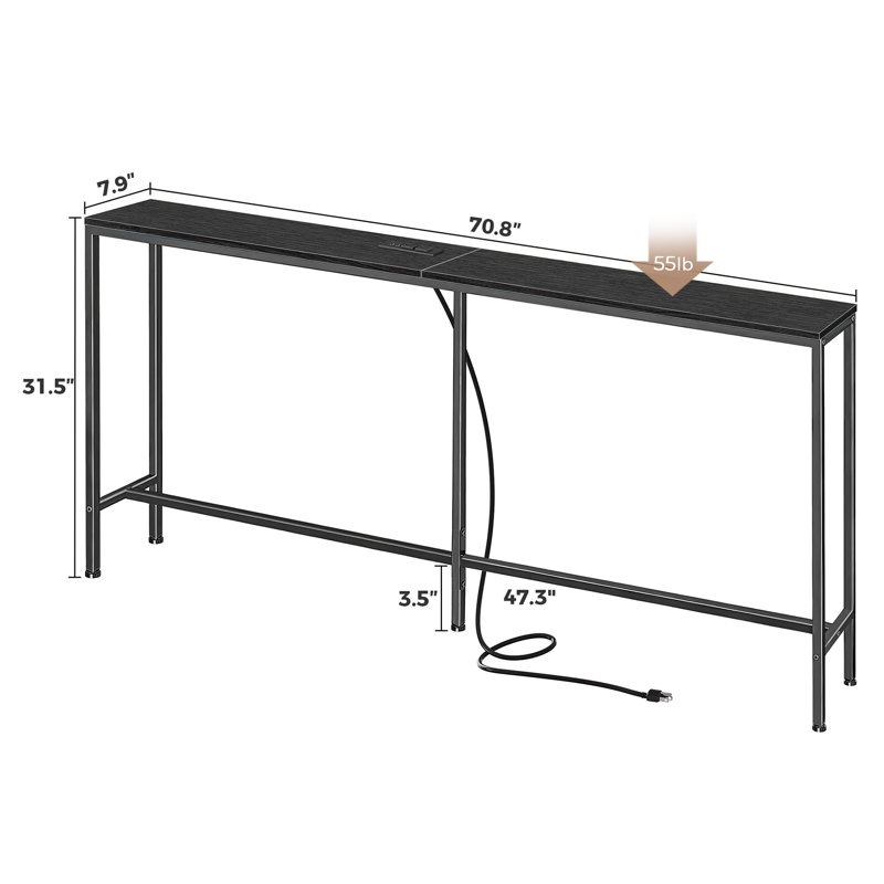 70" W Console Table with Outlet, Black, Black