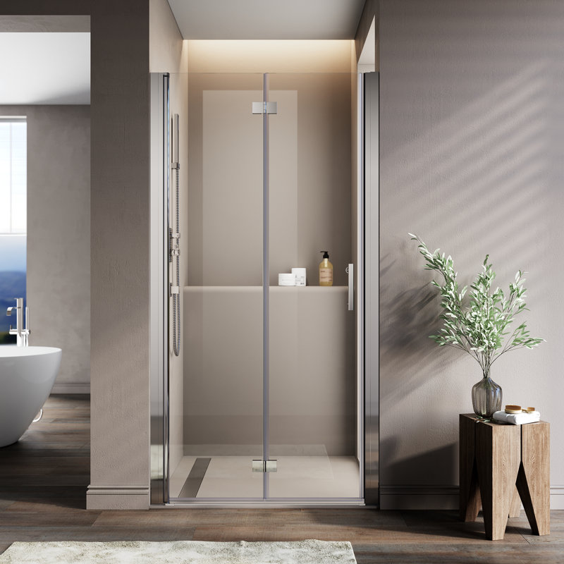 Porte de douche pliante en demi-cadre avec verre trempé transparent de 29,5 po x l 72 po x H 72 po