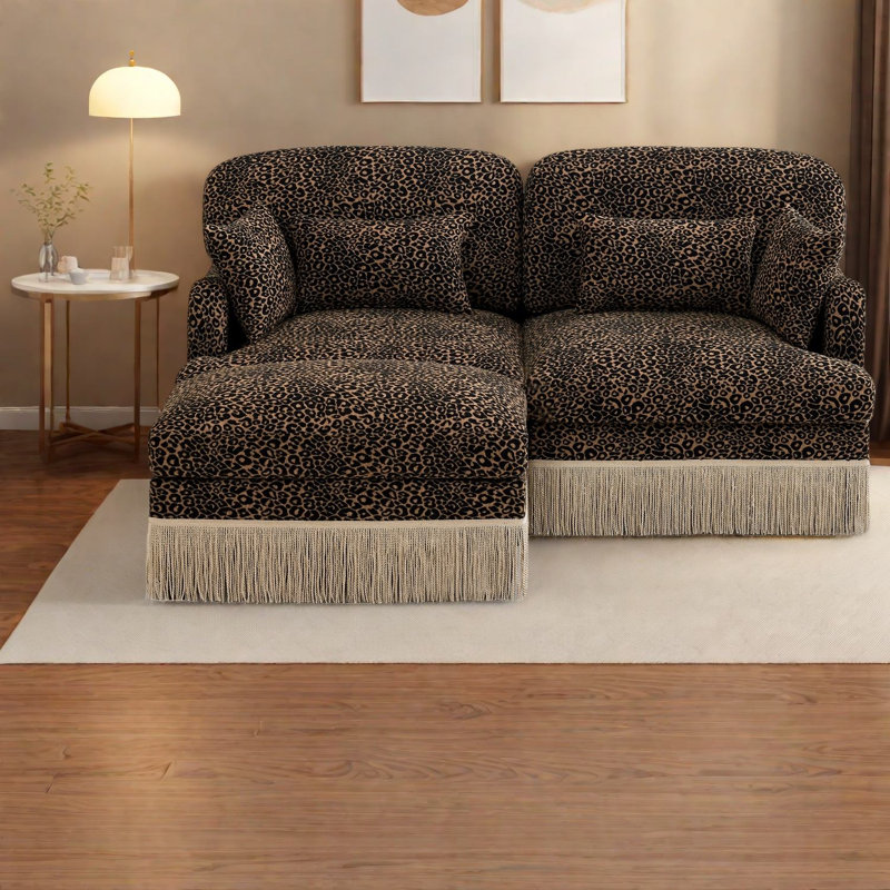 Movable Ottoman Leopard Chenille Sofas, Modern Modular Couch For Home