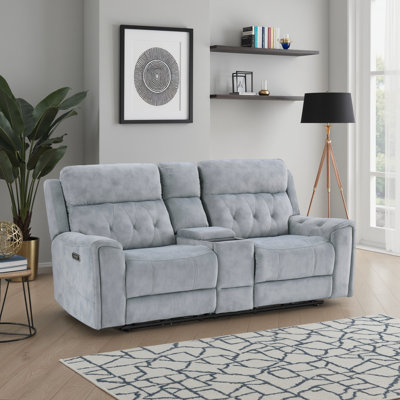 Fauteuil inclinable électrique en microfibre polie moderne et contemporaine de 84,5 po avec appuis-tête électriques, ports USB et console Hemington.