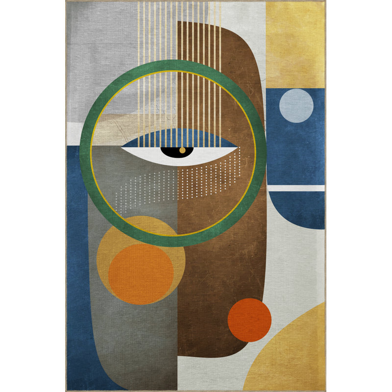 Tapis décoratif moderne multicolore à motif abstrait, Rectangle 4 pi 11,06 po x 9 pi 10,11 po