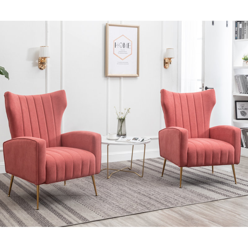 Milana 27" Wide Velvet Wingback Chair, Blush Pink Velvet