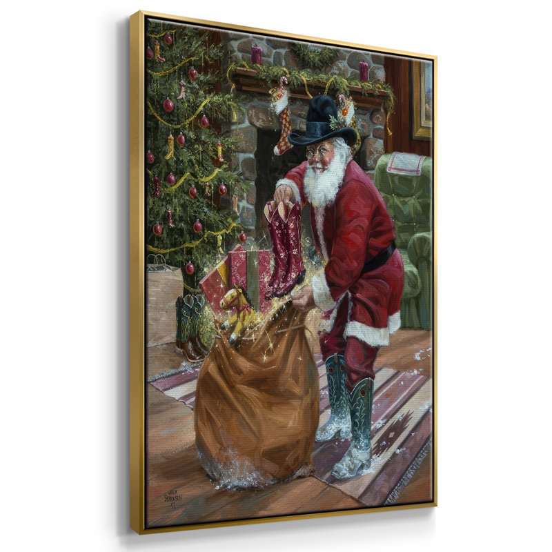 New bottes for Christmas, reproduction d'art sur toile, H 25 po x l 17 po x P 1,5 po, Cadre flottant doré