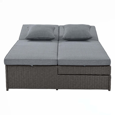 Double chaise longue d'extérieur en rotin d'extérieur en osier avec dossier et siège réglables