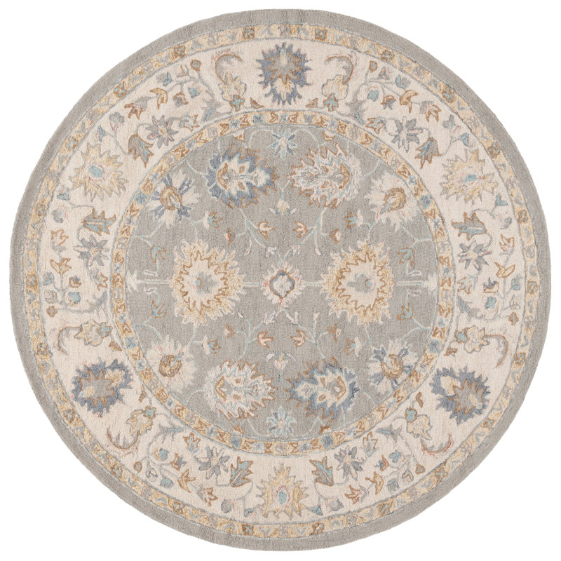 Martha Stewart Hand Tufted Wool Cotton Oriental Rug in Ivory/Gray, Round 6"