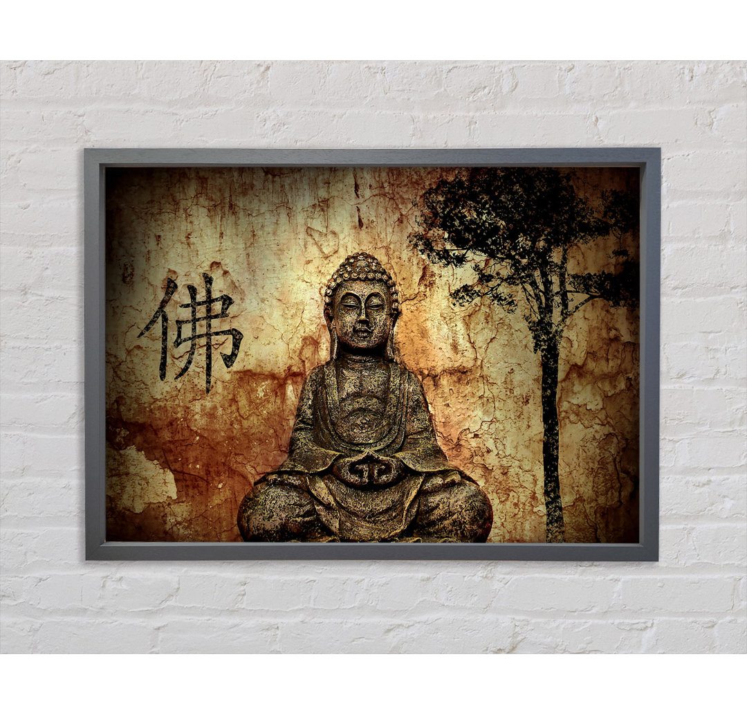 Buddha Retro Tree - Einzelner Bilderrahmen Kunstdrucke auf Leinwand