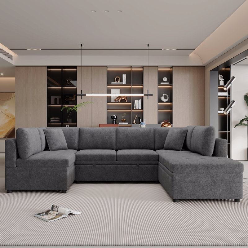 Canapé-lit modulaire surdimensionné en U de 117,3 po avec deux coussins décoratifs