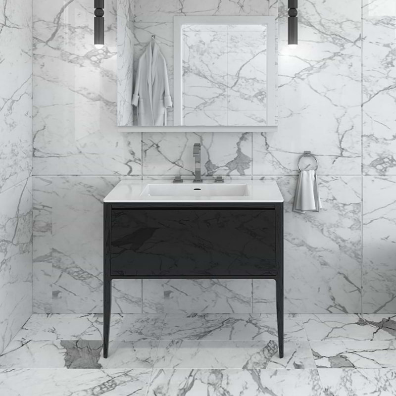 Luxe 30" Gloss Vanity With Counter, Black