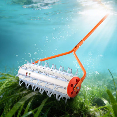 Rouleau de jardin Lake Weed, outil de désherbage pour lac et étang de 12 pi, motoculteur aquatique et de boue Muck Razer, construction de racines et boue, 9 pales en fer galvanisé préassemblées, 3 poignées en aluminium, assemblage facile