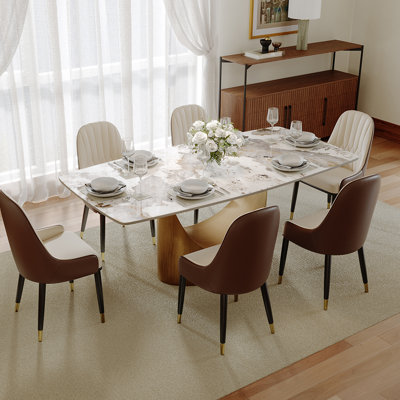 Hobart Modern Rectangular Sintered Stone Dining Table with Pedestal Base