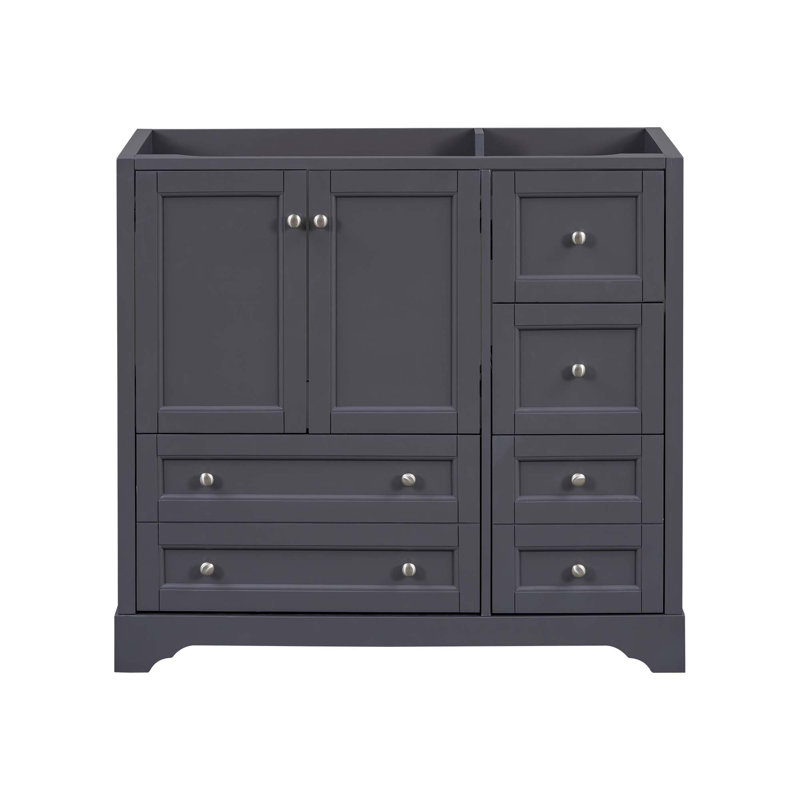 Meuble-lavabo de 36 po sans lavabo, meuble-lavabo autoportant en bois massif avec 4 tiroirs de rangement et une tablette, portes à fermeture douce, évier de lavabo non inclus