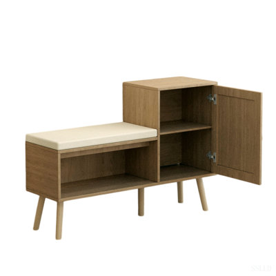 2-In-1 Shoe Storage Bench, Pp Rattan Shoe Cabinet with 2 Adjustable Shelves And Removable Seat Cushion, Modern Entryway Bench, Shoe Storage Organizer,