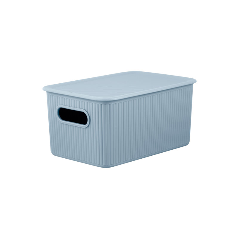 Plastic Ribbed Storage Baskets, 1, Stone Blue