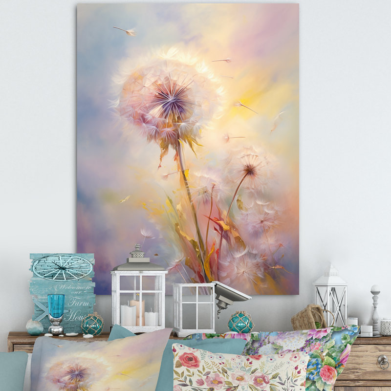 Impression romantique sur toile pissenlit mauve «Lowleaf», H 40 po x l 30 po x P 1,5 po, Toile tendue