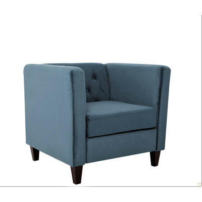 Modern Button Tufted Velvet Accent Chair, Square Arm Upholstered Chair with Tapered Wood Legs, Mid-Century Tufted Lounge Chair for Living Room Bedroom