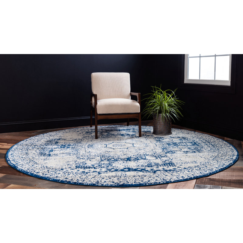 Tapis bleu marine Rizo Pat, Rond 8 pi