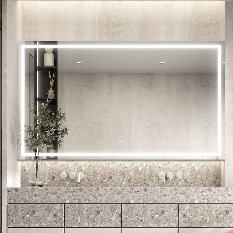 AMANI Rectangular Modern High Lumen Lighted LED Anti-Fog Dimmable Wall Mounted Bathroom Vanity Mirror, 84" x 48"
