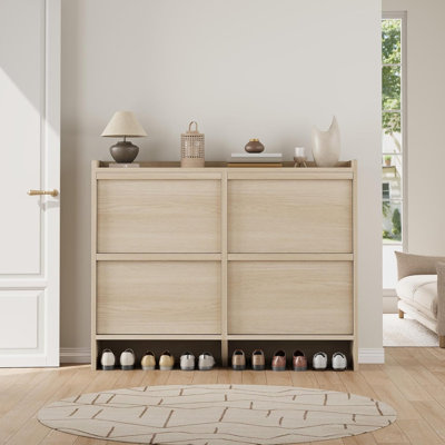Ebern Designs Shoe Cabinet with Flip Drawers, Wooden Shoe