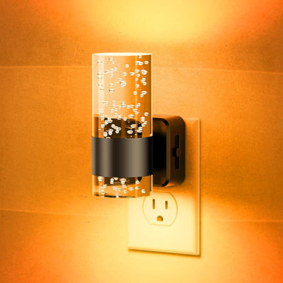 White And Chrome Night Light With Bubble Acrylic Columns And Amber Glow