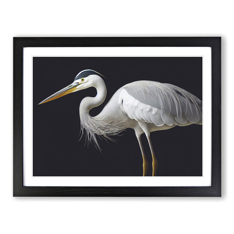 Remarkable Heron Bird 1 Piece Single Picture Frame Painting, 34cm H x 46cm W x 2cm D, Black Framed