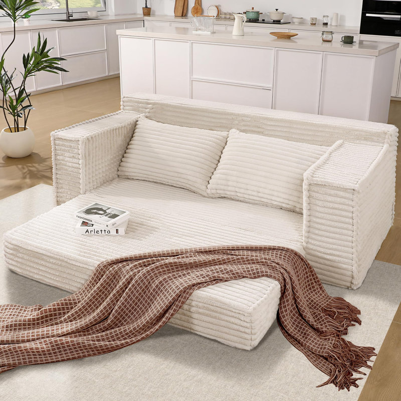 Canapé-lit convertible de 75 po, canapé-lit désossé avec 2 coussins, canapé-lit rabattable, causeuse, canapé-lit pour salon, sans assemblage, beige