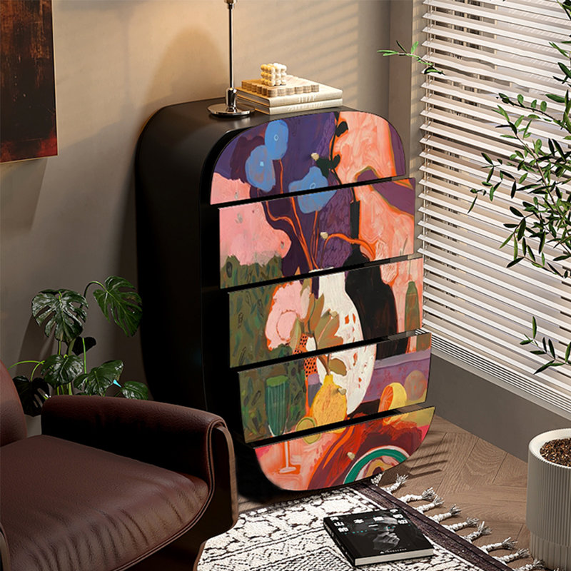 Abstract pattern five-drawer accent chest