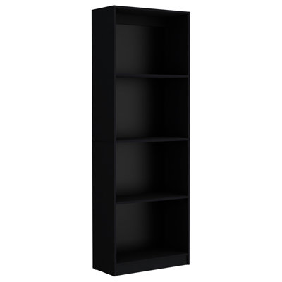 Living Room With 2 Black Bookcases - 7 Shelf Geometric Display, Horizontal Configuration, Wood, For Primary Space 2 Bookcase Compilation Shelves, Orientation, Strong Area