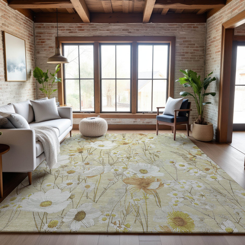 Premium Machine Washable Elize AMF1500 Floral Rug, Rectangle 5' x 7'6"