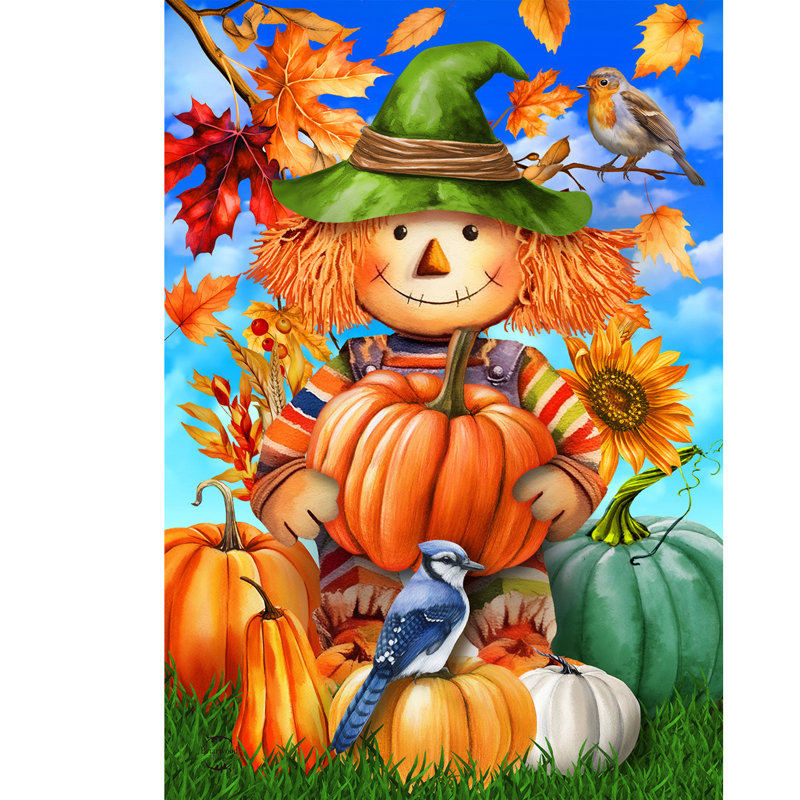 Smiling Scarecrow House Flag, Orange/Blue Halloween