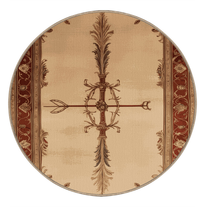 Tapis beige français lavable à la machine, Rond 8 pi