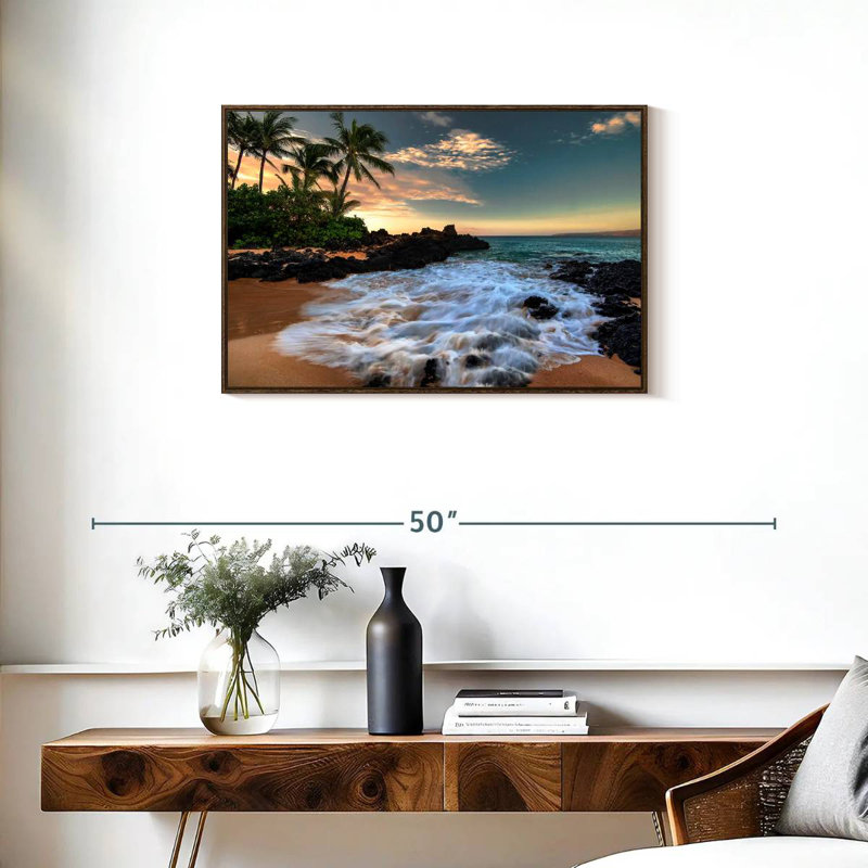 Maui, baie de Makena, Borasisi, 31 po x 21 po, Cadre flottant noyer