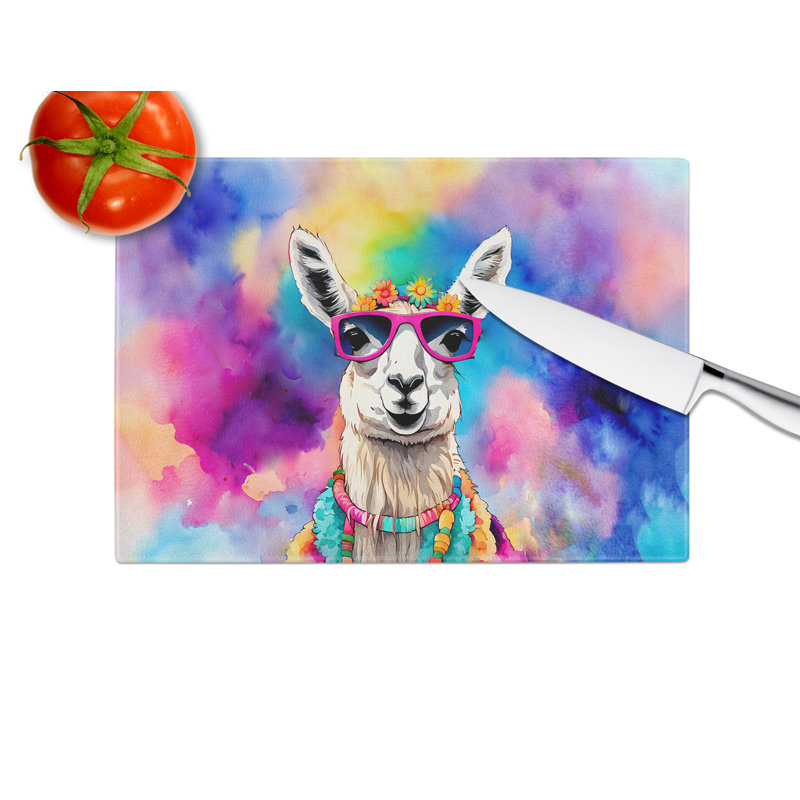 Hippie Animal Llama Glass Cutting Board