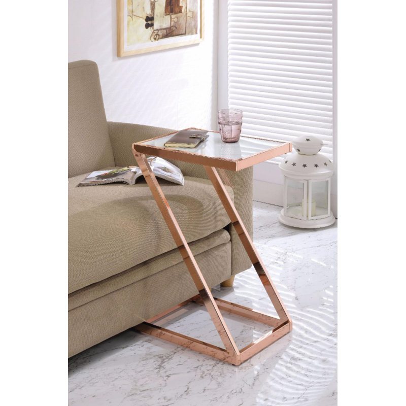 Table d'appoint rectangulaire Elbert, Cuivre, Verre givré