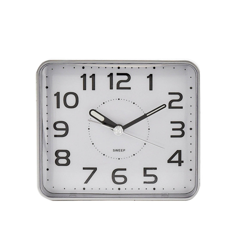 Analog Battery-Operated Alarm Tabletop Clock in Silver/Black