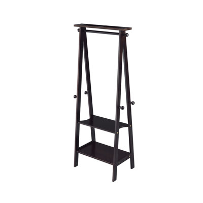 59" Tall Wood Clothing Rack Shelf, 75 Lbs Capacity, 3 Shelves, Assembly Required Hanger Pole,