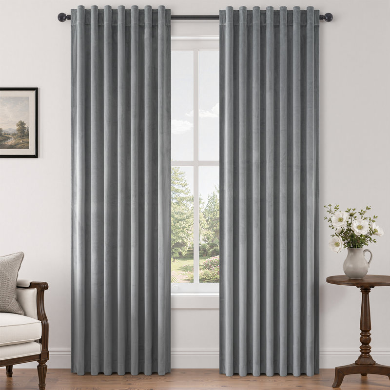 Rideau isolant 100% occultant en velours Alicea, Gris clair, L 52 po x L 90 po