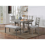 Dining Table 4X Side Chairs Bench 6Pcs Dining Set Fabric Seat Rustic Style