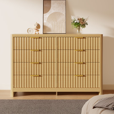Fluted 8-Drawer Dresser for Bedroom, 47.2" W Modern Chest of Drawers With Deep Drawer, Wooden TV Stand & Storage Cabinet for Living Room, Natural Oak