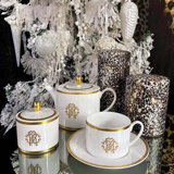 Tea Cup & Saucer GIRAFFE Set of 2 in Luxury Box diam. 3.3in, H 2.3in, cap. 7.5 oz, Saucer diam. 6in