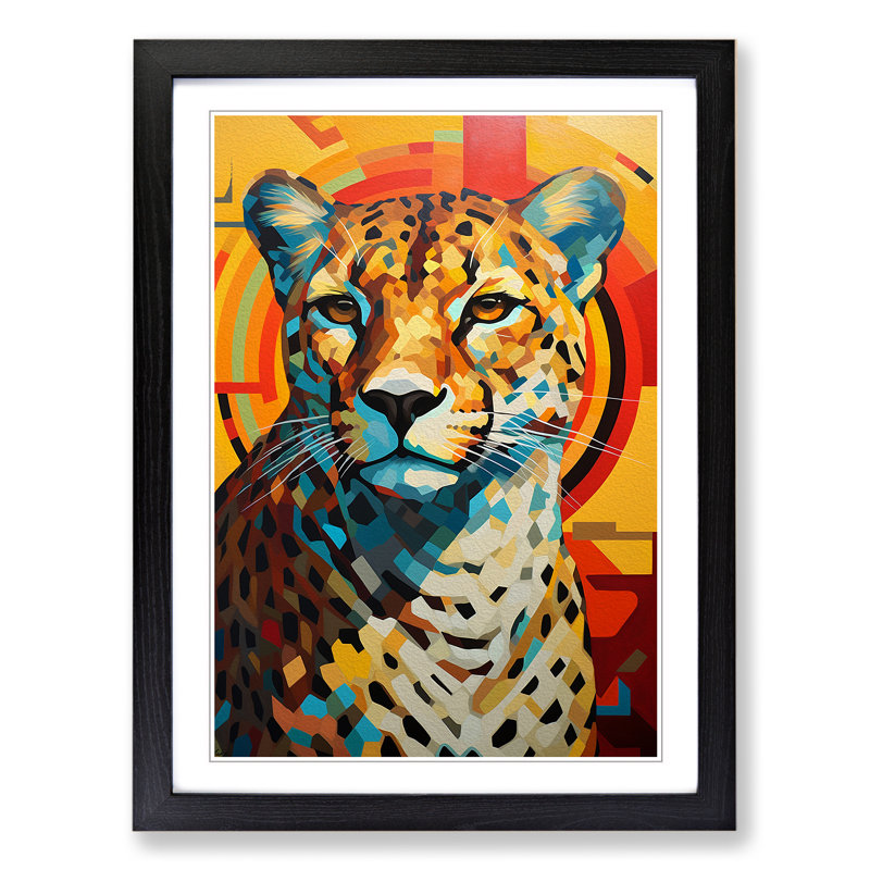 Cheetah Constructivism - Framed Print, 46cm H x 34cm W x 2cm D, Black Framed