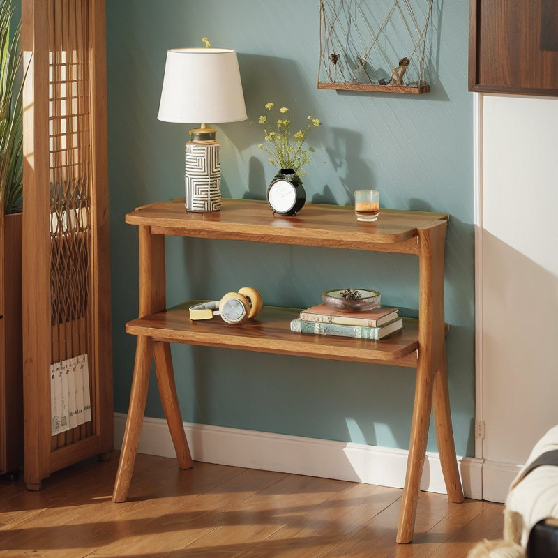 24.6'' Tall End Table Side Table With 2-Tier Storage Shelves And Solid Wood Legs(1 PCS), 1, Walnut
