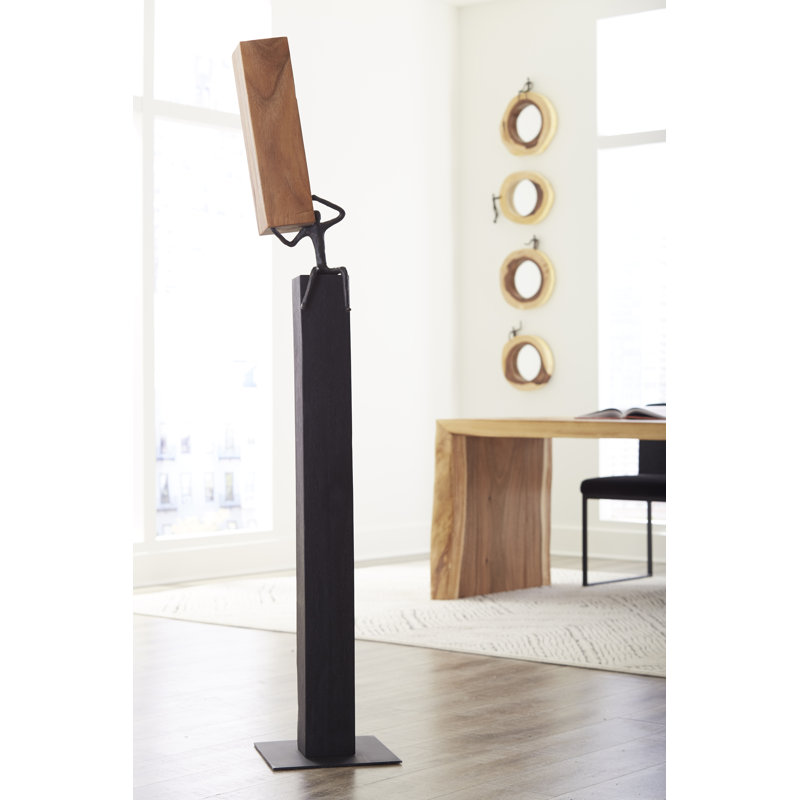 Atlas Transitional Black and Brown Wood Statue, 68'' Height