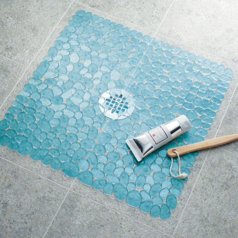 iDesign Pebblz Plastic Suction Non-Slip Bath Mat for Shower, Bathtub, Stall, 22" x 22", Blue