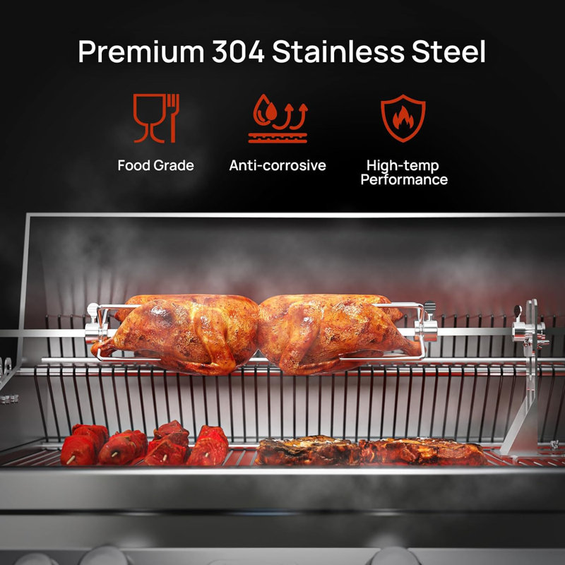 Stainless Steel Rotisserie Kit with Electric Motor for Gas Grills