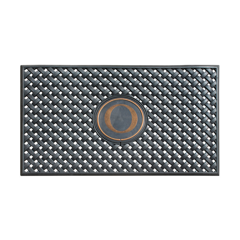 Monogram Large Weave Pattern Door Mat, 24"x39", Natural Rubber, Black, Outdoor Entryway Dirt-Scraper, O