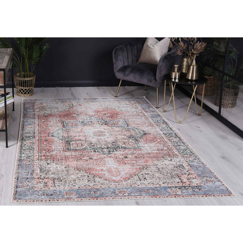 Tapis délavé en terre cuite rétro Glendal, Rectangle 8 pi 8 po x 12 pi
